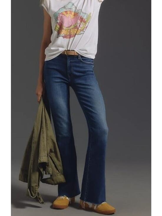MOTHER Denim - Mother The Weekender Mid-Rise Frayed Hem Denim Flare Jeans Home Movies 27